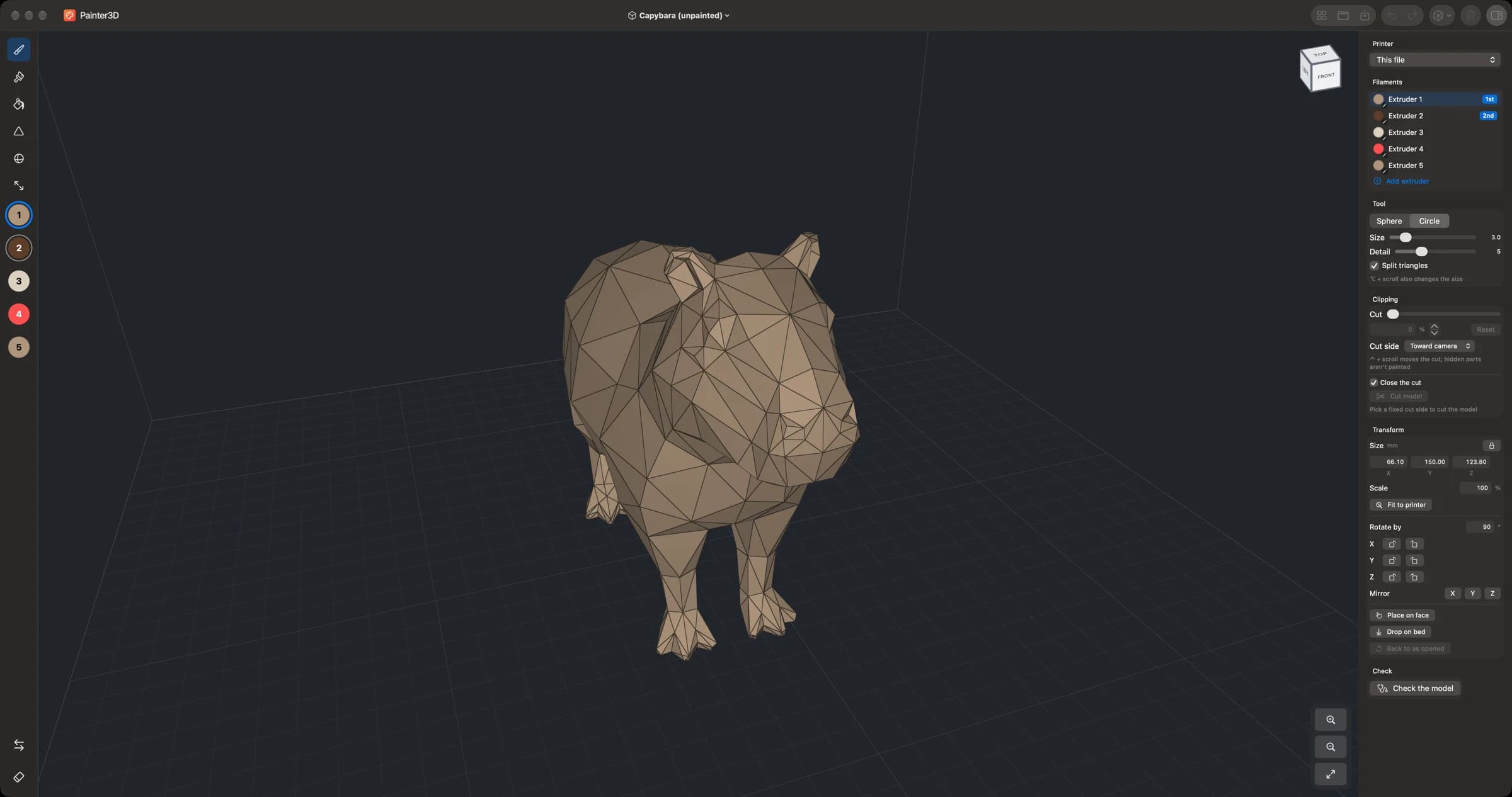 Painter3D on the Mac with Capy the Capybara open, unpainted