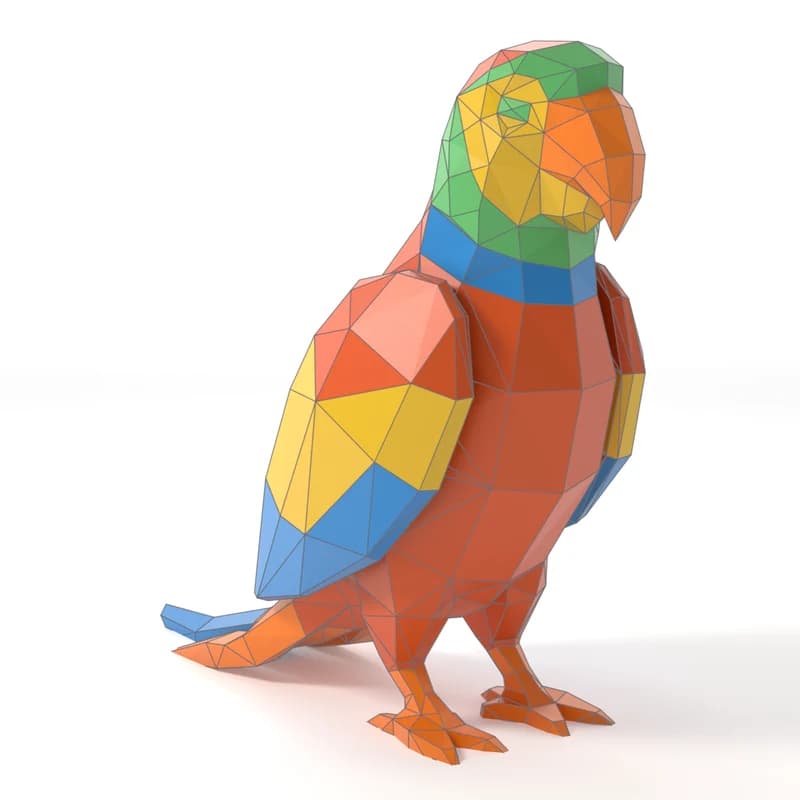 The parrot painted in Painter3D, with its triangles shown